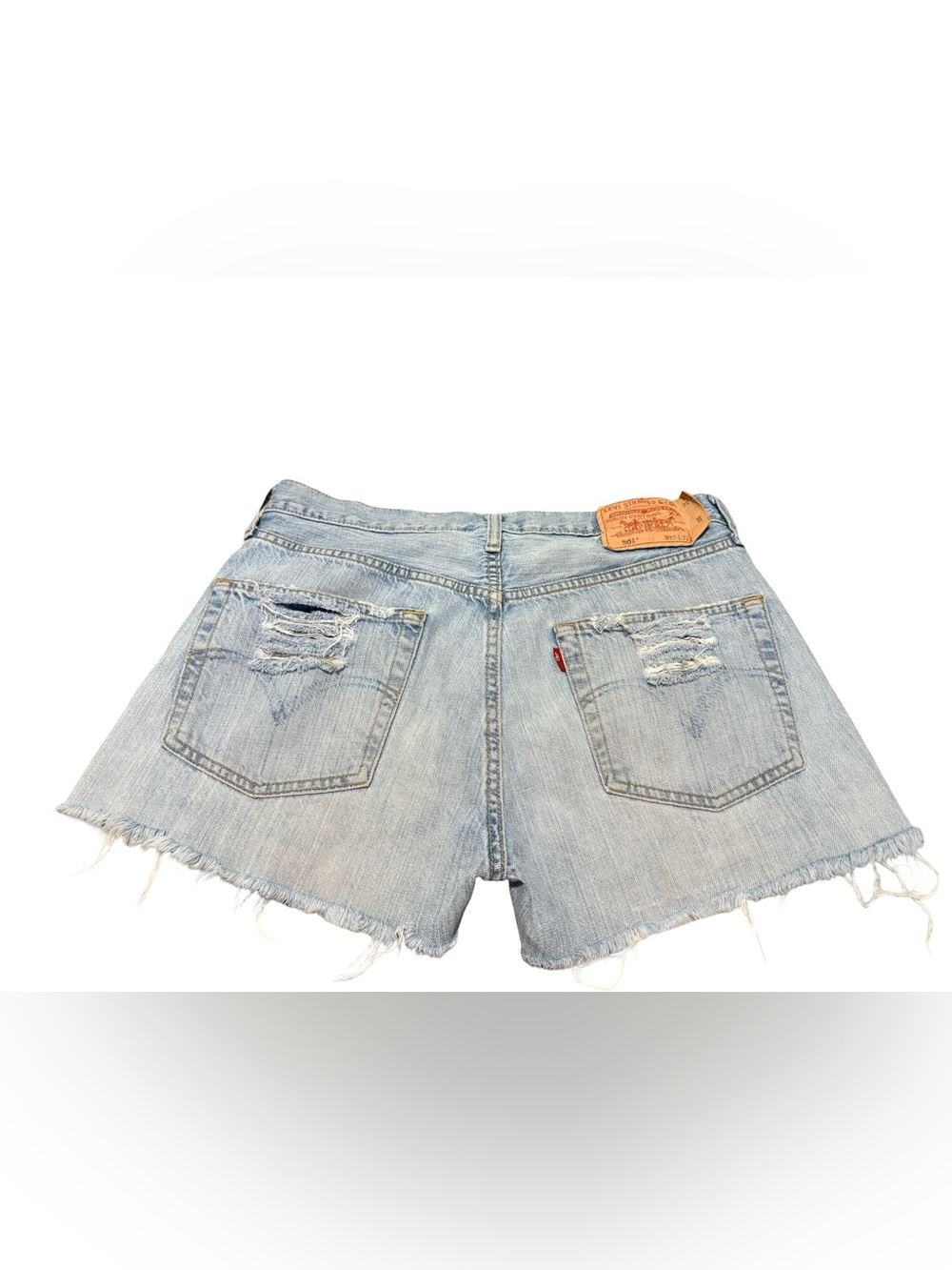 Levi's 501 Distressed Denim Shorts Light Wash Raw Hem W33 - Picture 2 of 8